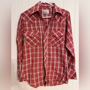 Western Dude Shirt Sz‎ L Red Plaid